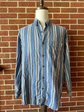 Coliseum Jeans Mens Striped Button-Down Shirt Blue White Cotton XL Long Sleeve
